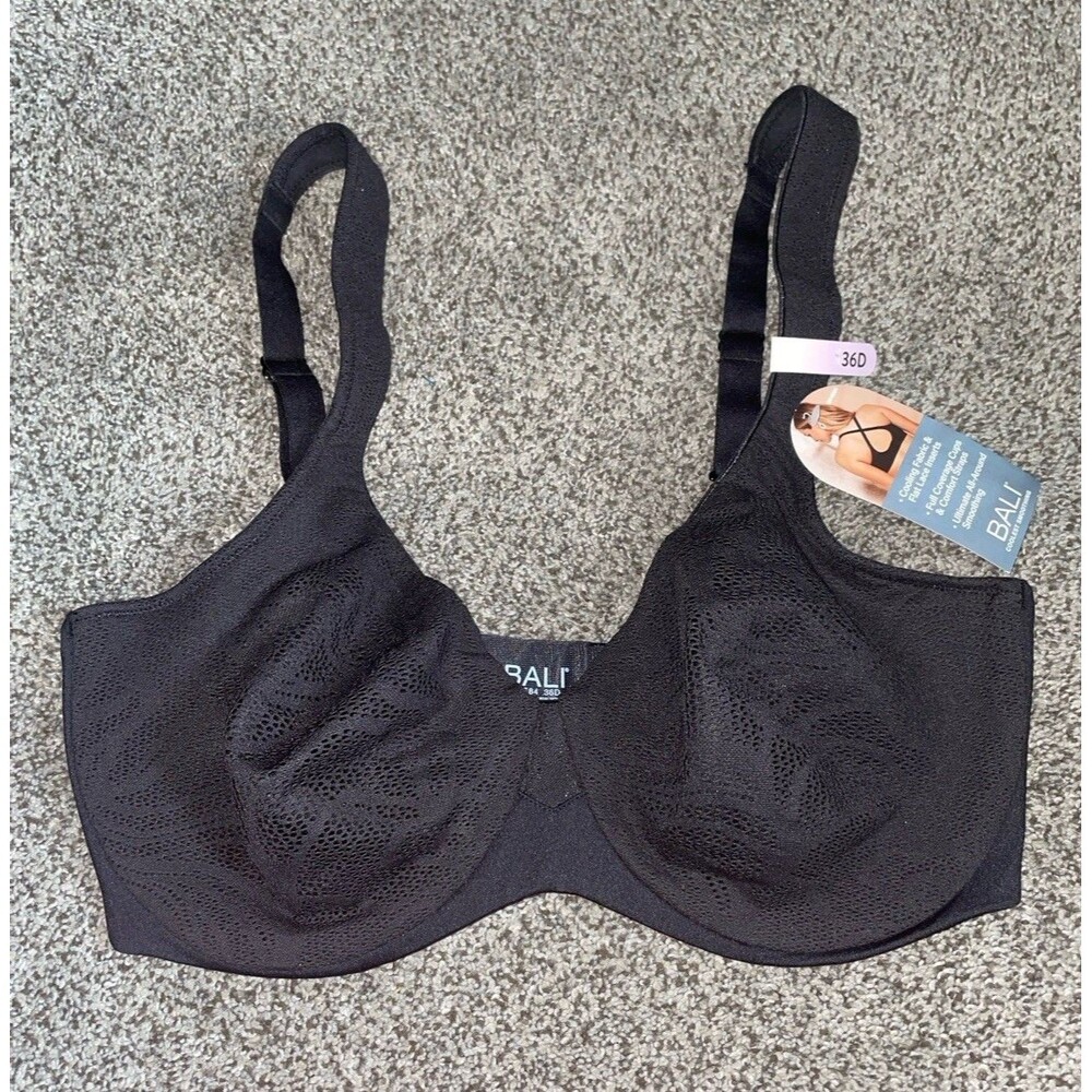 BALI Black Bra 36D DF4584 Full Coverage Cooling Lace Comfort NWT $48